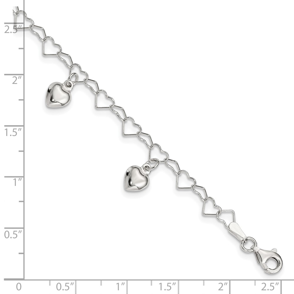 Sterling Silver Polished Dangling Heart Children's Bracelet (QG2581-6)