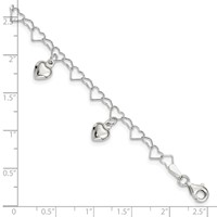 Sterling Silver Polished Dangling Heart Children's Bracelet view 4
