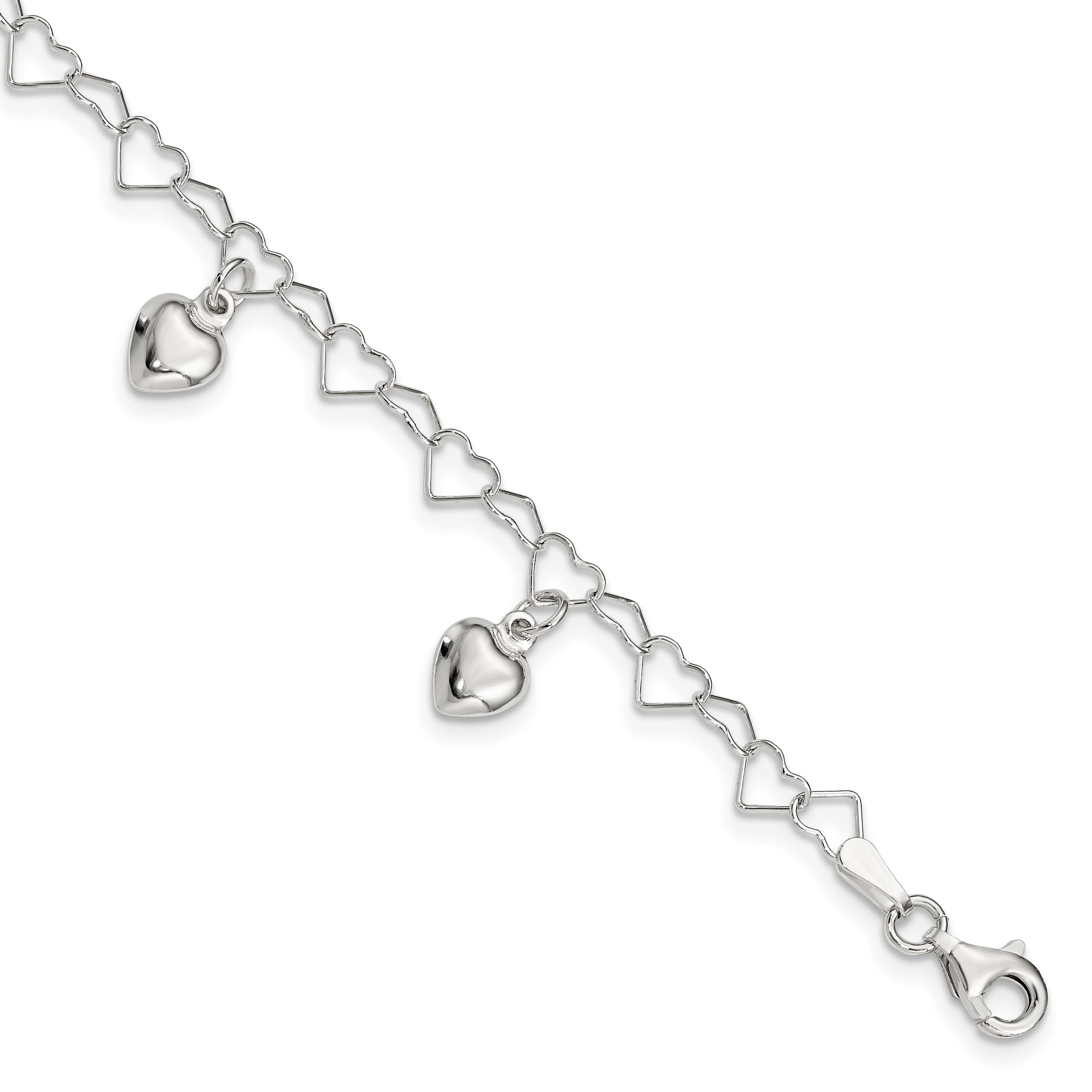 Sterling Silver Polished Dangling Heart Children's Bracelet (QG2581-6)