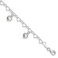 Sterling Silver Polished Dangling Heart Children's Bracelet view 1