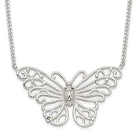 Sterling Silver Polished Butterfly Necklace, 18" view 1