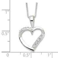 Sterling Silver Polished CZ Heart Necklace, 18" view 5