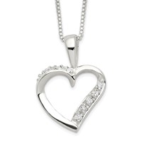 Sterling Silver Polished CZ Heart Necklace, 18" view 1