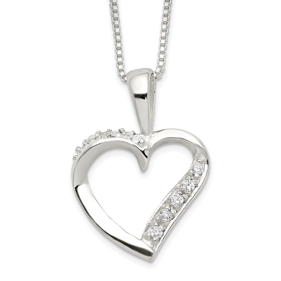 Sterling Silver CZ Heart Necklace