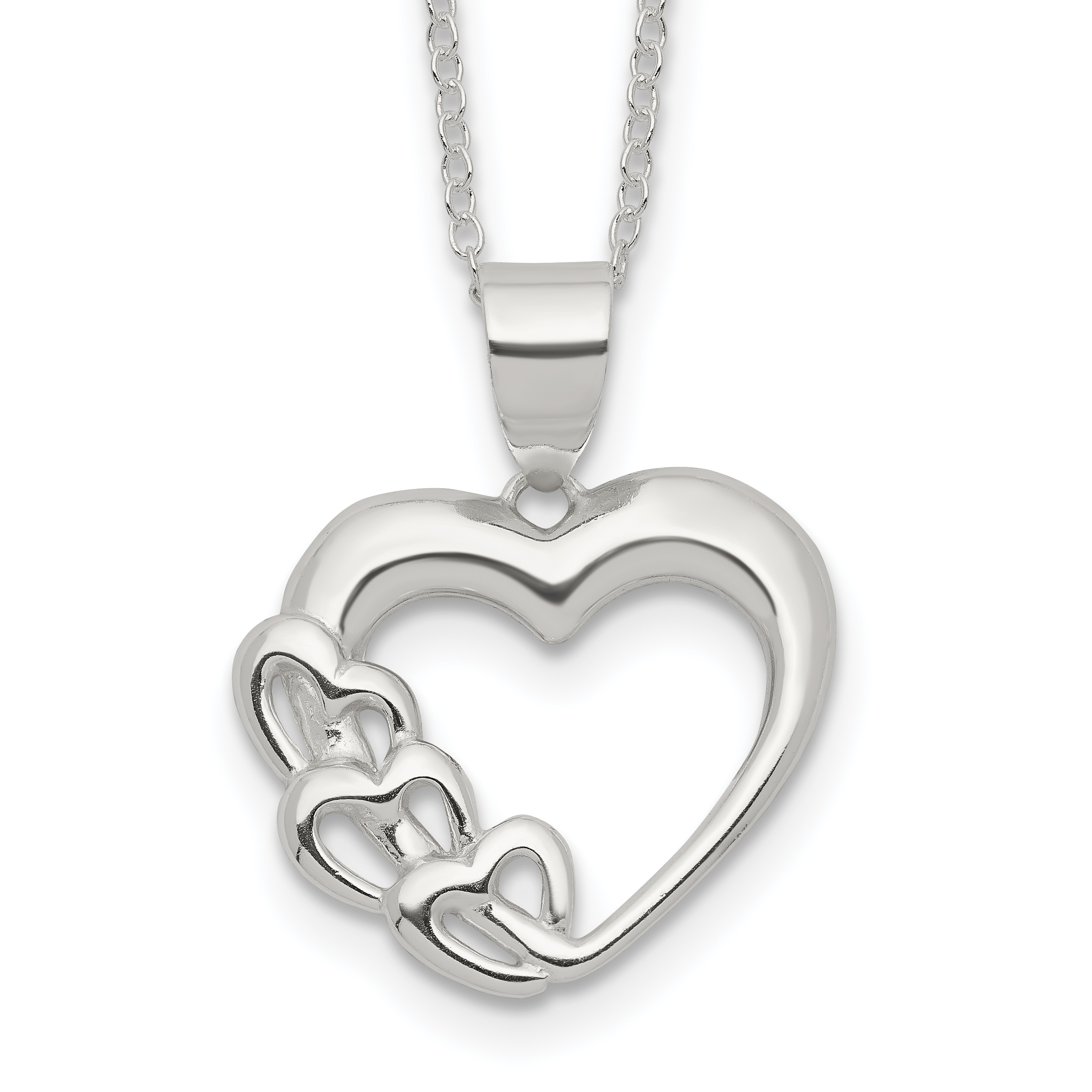 Sterling Silver Rhodium-plated Heart Necklace (QG2589-18)