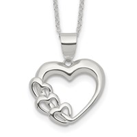 Sterling Silver Rhodium-plated Heart Necklace, 18" view 1