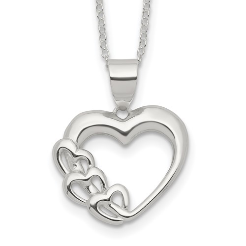 Sterling Silver Rhodium-plated Heart Necklace, 18"