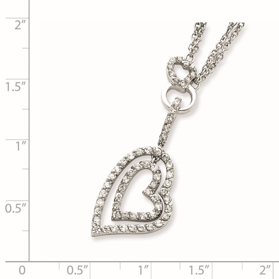 Sterling Silver Double Heart CZ Necklace