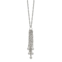 Sterling Silver Polished Multi-chain and Bead Dangle Necklace - 18in view 2