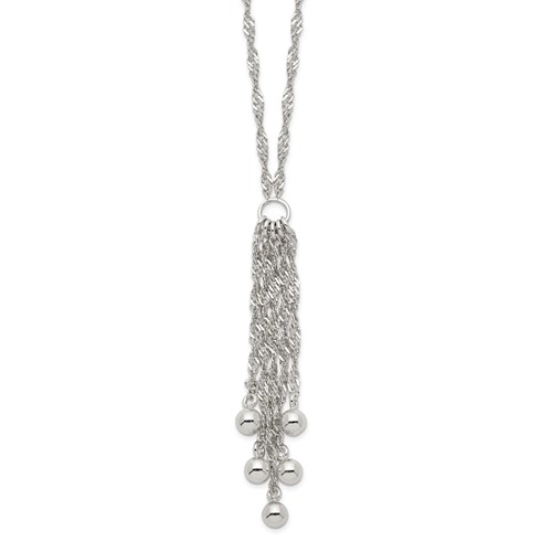 Sterling Silver Polished Multi-chain and Bead Dangle Necklace, 18"