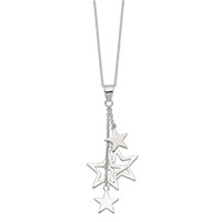 Sterling Silver Rhodium-plated Polished Dangling Stars Necklace, 18" view 2