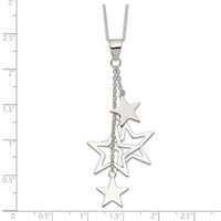 Sterling Silver Rhodium-plated Polished Dangling Stars Necklace, 18" view 3