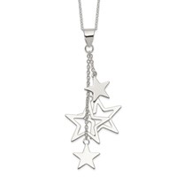 Sterling Silver Rhodium-plated Polished Dangling Stars Necklace, 18" view 1