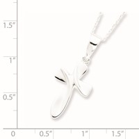 Sterling Silver Rhodium-plated Ribbon Cross Necklace, 18" view 3