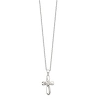 Sterling Silver Rhodium-plated Ribbon Cross Necklace, 18" view 2