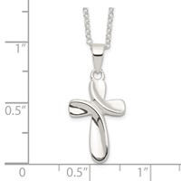 Sterling Silver Rhodium-plated Ribbon Cross Necklace, 18" view 4