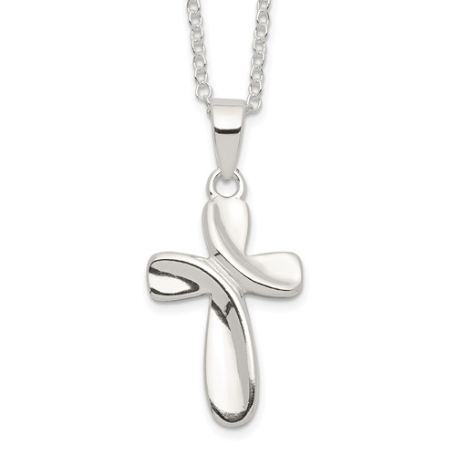 Sterling Silver Rhodium-plated Ribbon Cross Necklace, 18"