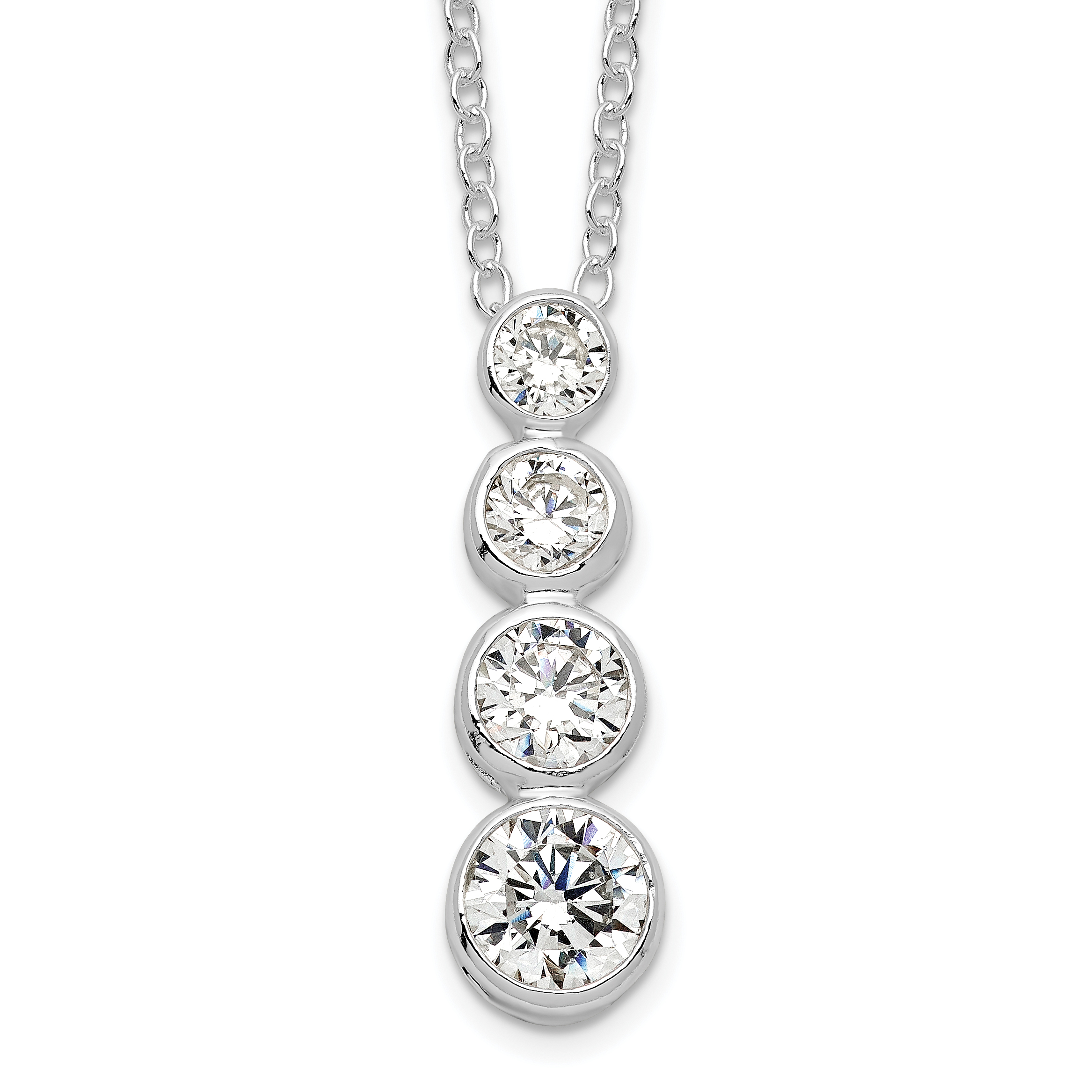 Sterling Silver Rhodium-plated CZ Journey Necklace (QG2638-18)