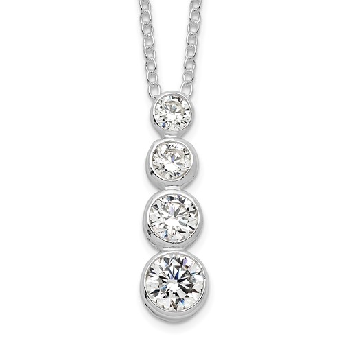 Sterling Silver Rhodium-plated Bezel-set Graduated CZ Journey Necklace, 18"