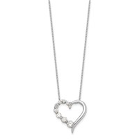 Sterling Silver Rhodium-plated Polished Open Heart CZ Journey Necklace, 18" view 2