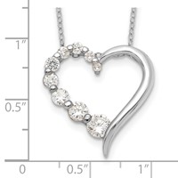 Sterling Silver Rhodium-plated Polished Open Heart CZ Journey Necklace, 18" view 4