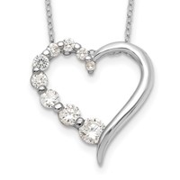 Sterling Silver Rhodium-plated Polished Open Heart CZ Journey Necklace, 18" view 1