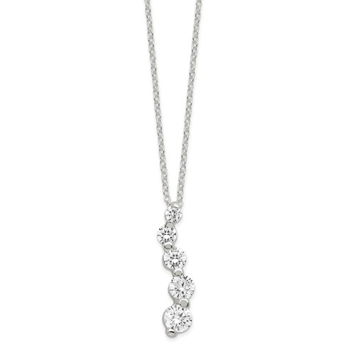 Sterling Silver Curved Graduated CZ Journey Necklace, 18"