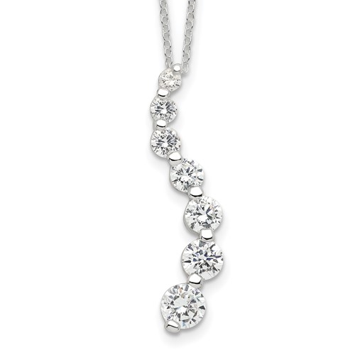 Sterling Silver Rhodium-plated Curved Graduated CZ Journey Necklace, 18"