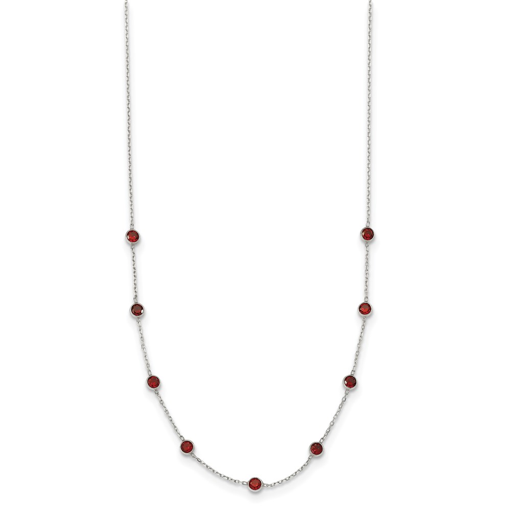 Sterling Silver 9-Station Red CZ Necklace (QG2646-18)