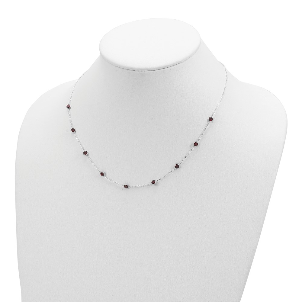 Sterling Silver 9-Station Red CZ Necklace (QG2646-18)