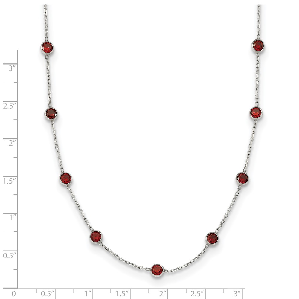 Sterling Silver 9-Station Red CZ Necklace (QG2646-18)