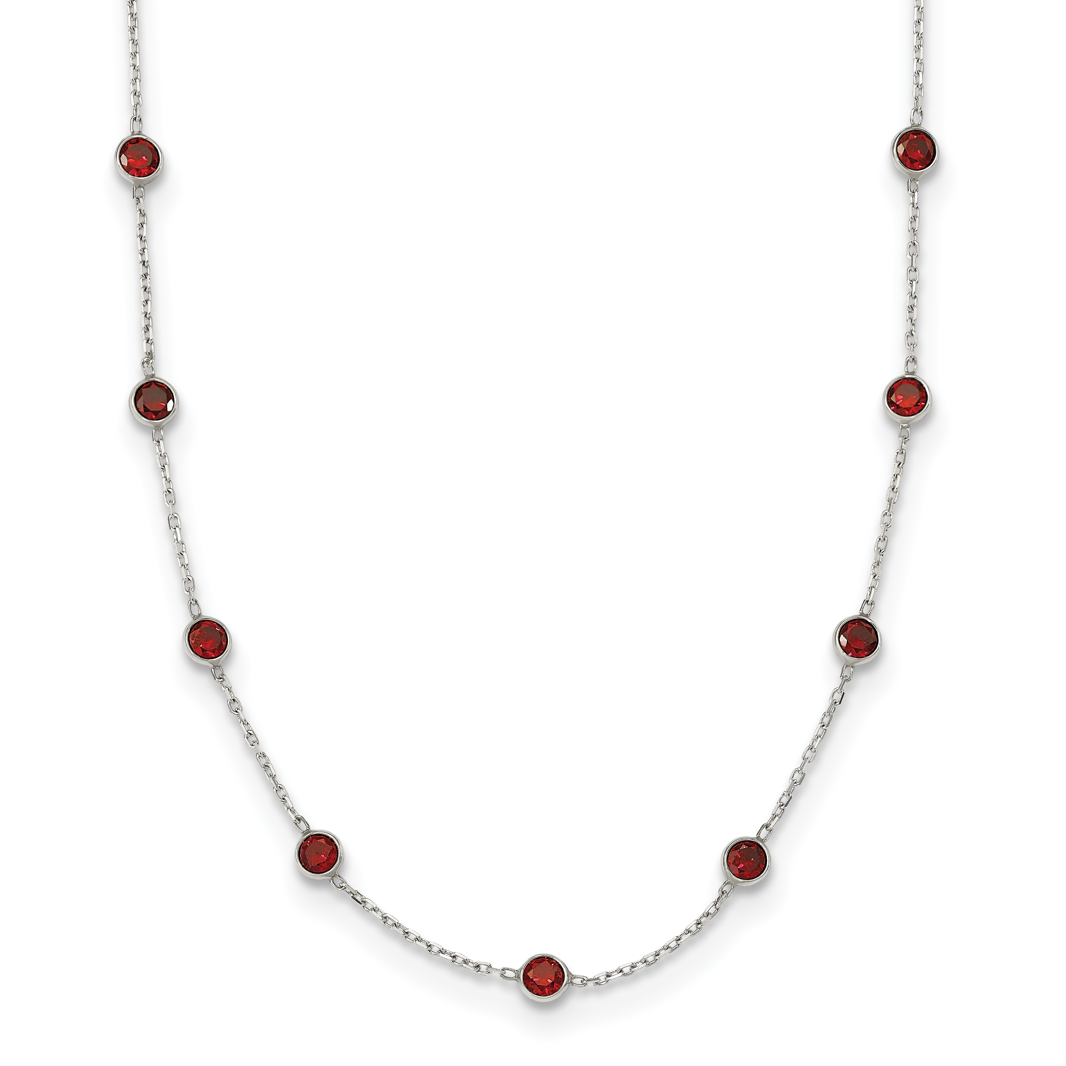 Sterling Silver 9-Station Red CZ Necklace (QG2646-18)
