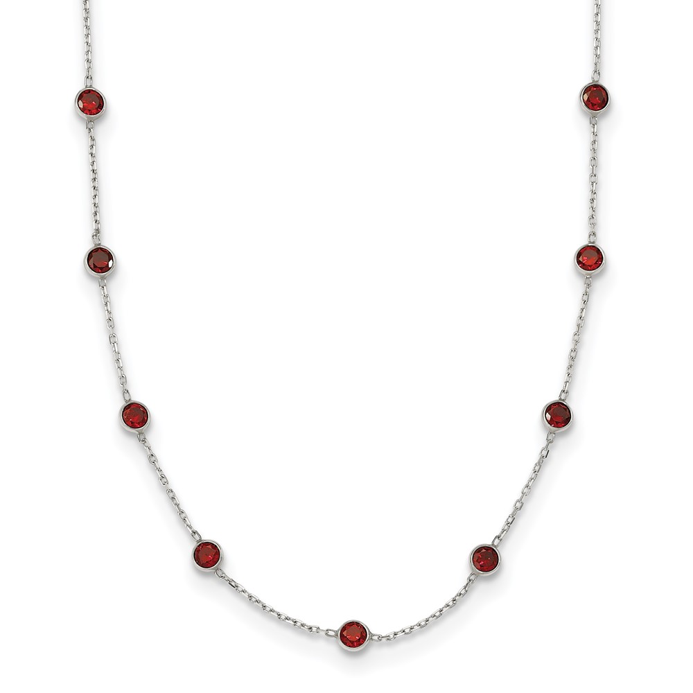 Sterling Silver 9-Station Red CZ Necklace (QG2646-18)