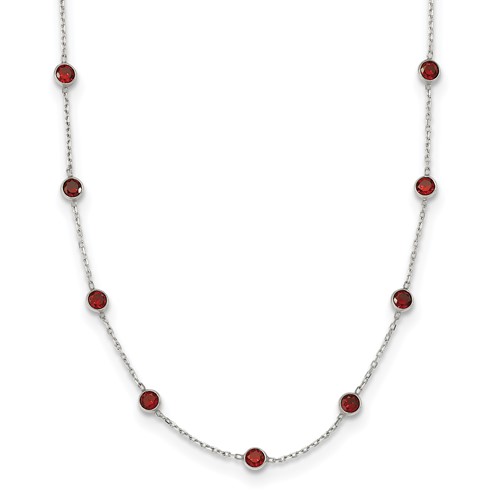 Sterling Silver 4mm Bezel-set Red CZ 9-Station Necklace, 18"