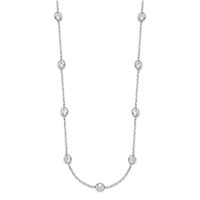 Sterling Silver Clear 4mm Bezel-set CZ 11-Station Necklace with 2 Inch Extension, 18" view 2