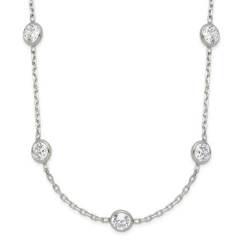 Sterling Silver Clear 4mm Bezel-set CZ 11-Station Necklace with 2 Inch Extension, 18"