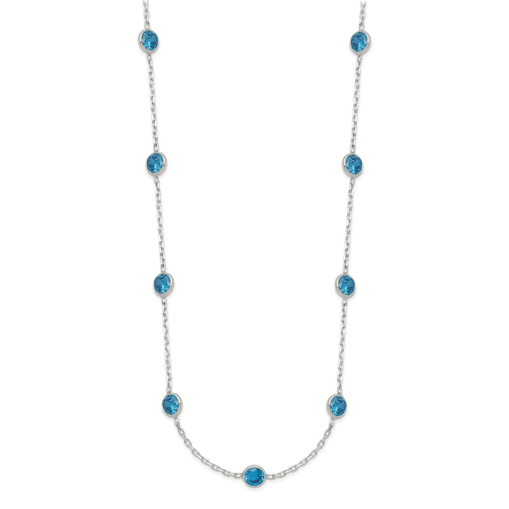 Sterling Silver 9-Station Blue CZ Necklace (QG2651-18)