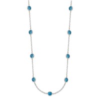Sterling Silver 4mm Bezel-set Blue CZ 9-Station Necklace, 18" view 2