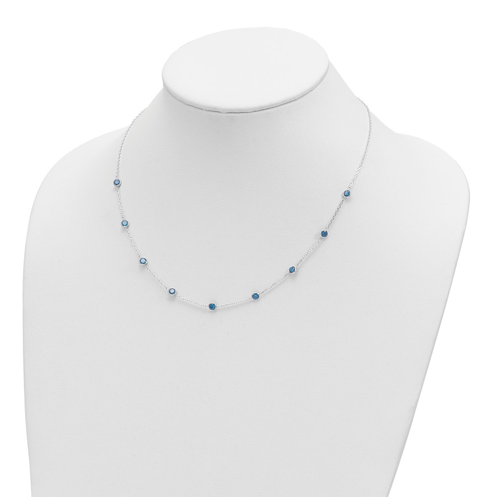 Sterling Silver 9-Station Blue CZ Necklace (QG2651-18)