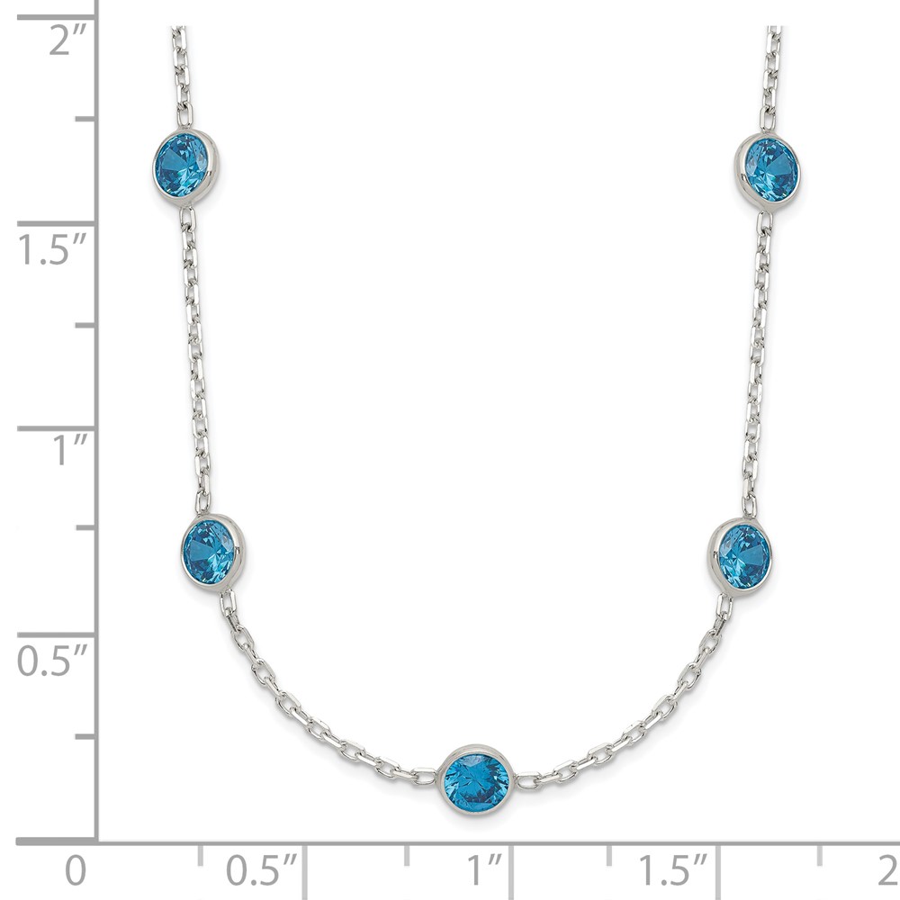 Sterling Silver 9-Station Blue CZ Necklace (QG2651-18)