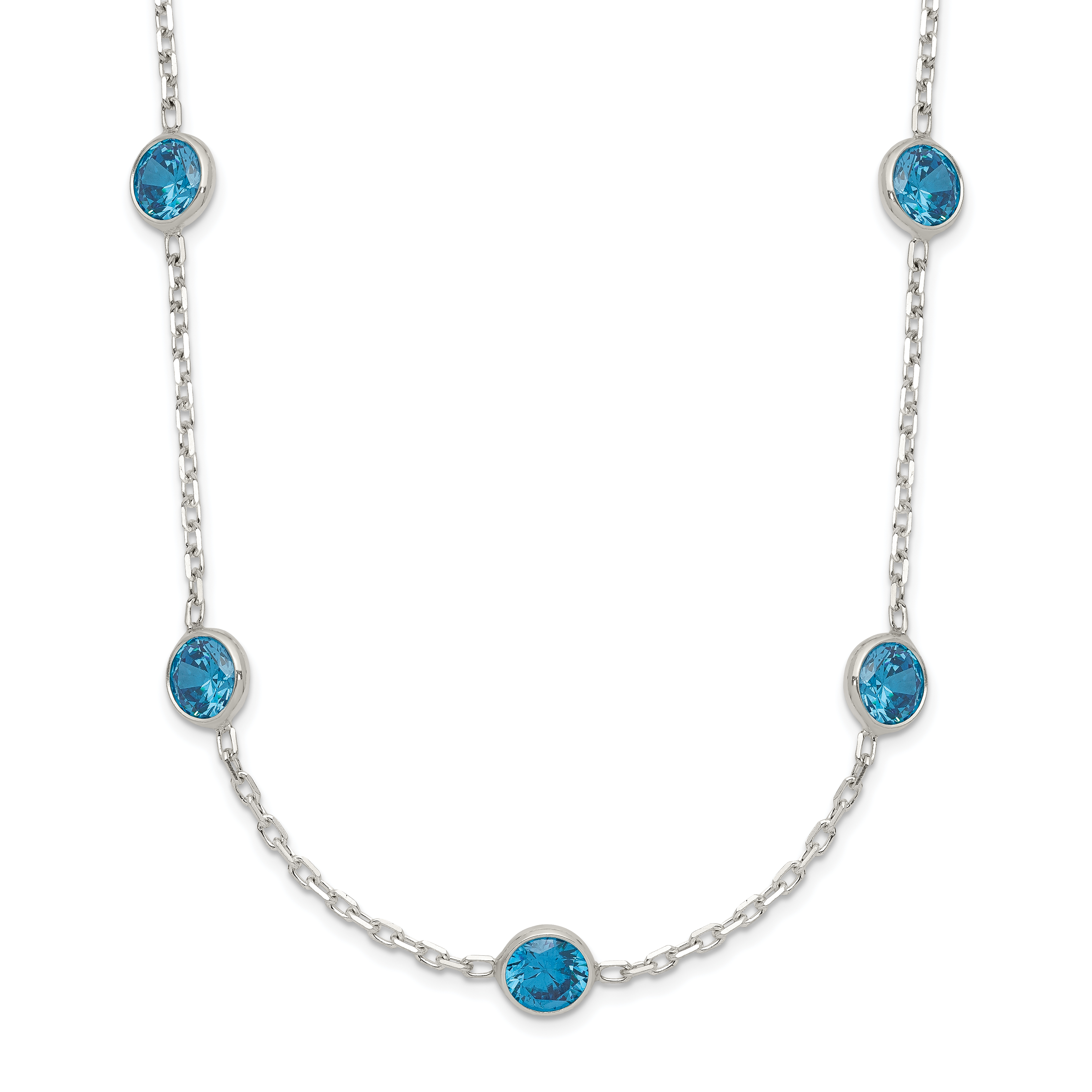 Sterling Silver 9-Station Blue CZ Necklace (QG2651-18)