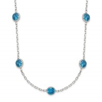 Sterling Silver 4mm Bezel-set Blue CZ 9-Station Necklace, 18" view 1