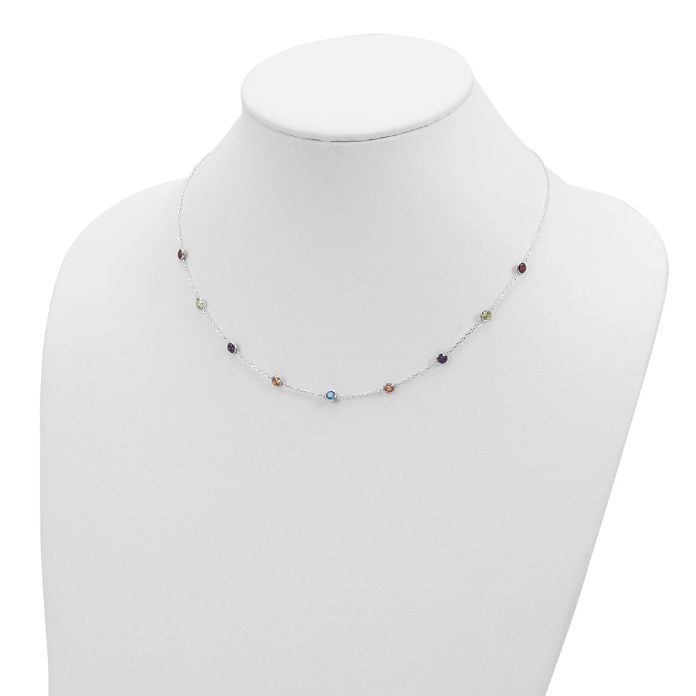 Sterling Silver 9-Station Multicolor CZ Necklace (QG2654-18)