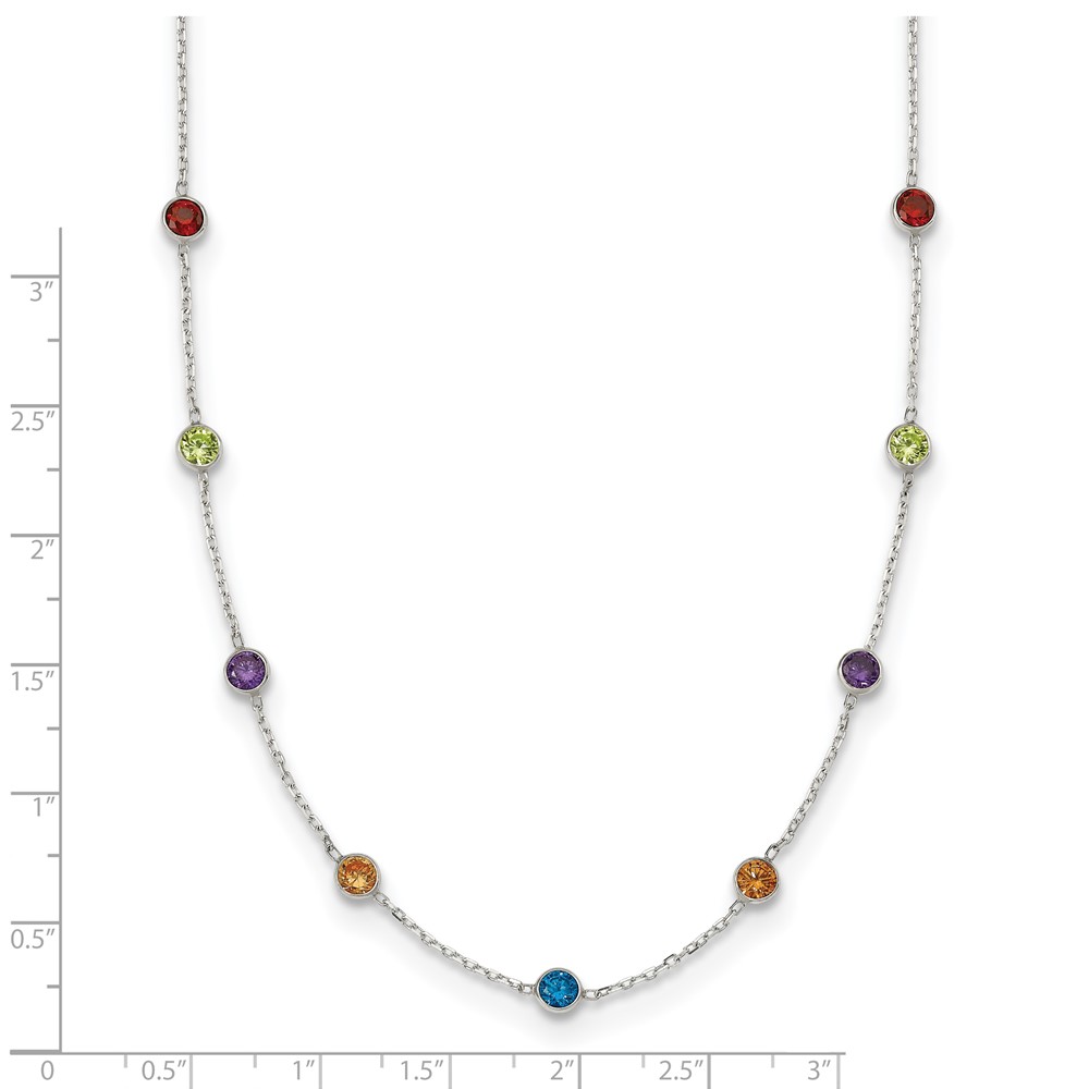 Sterling Silver 9-Station Multicolor CZ Necklace (QG2654-18)