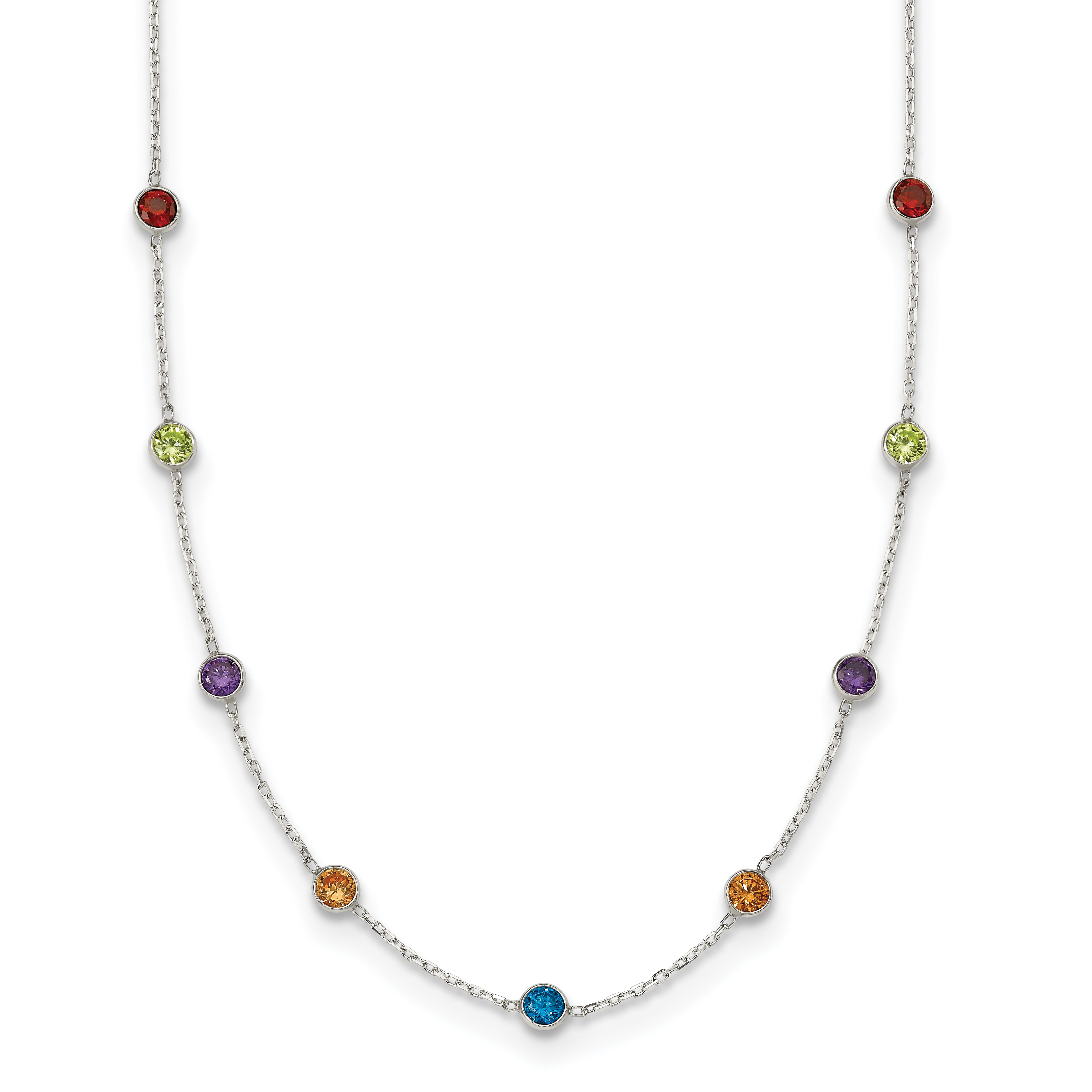 Sterling Silver 9-Station Multicolor CZ Necklace (QG2654-18)