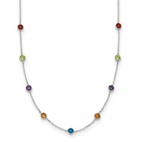 Sterling Silver 4mm Bezel-set Multi-color CZ 9-Station Necklace, 18" view 1