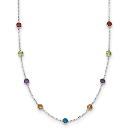 Sterling Silver 4mm Bezel-set Multi-color CZ 9-Station Necklace, 18"