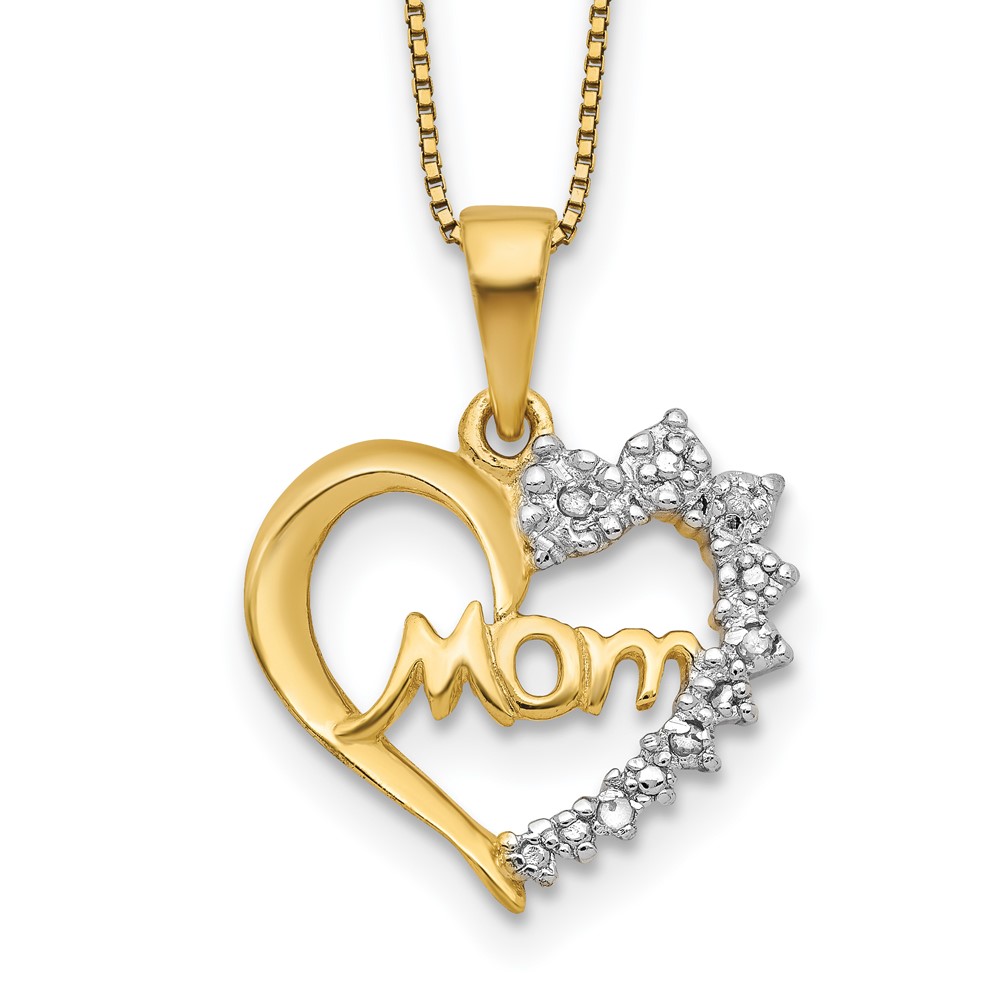 Sterling Silver Rhodium-plated & Vermeil Diam. Mom Necklace