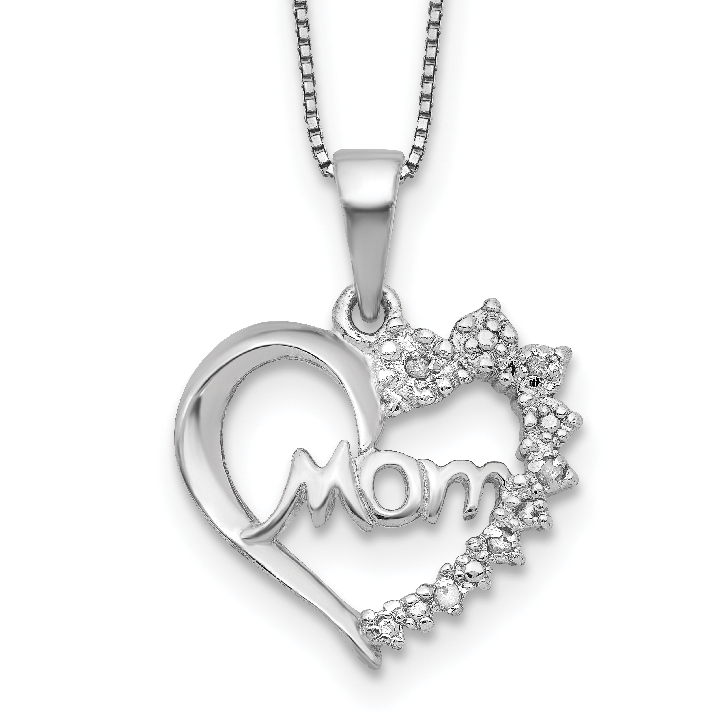 Sterling Silver Rhodium-plated Diamond Mom Necklace (QG2670-16)
