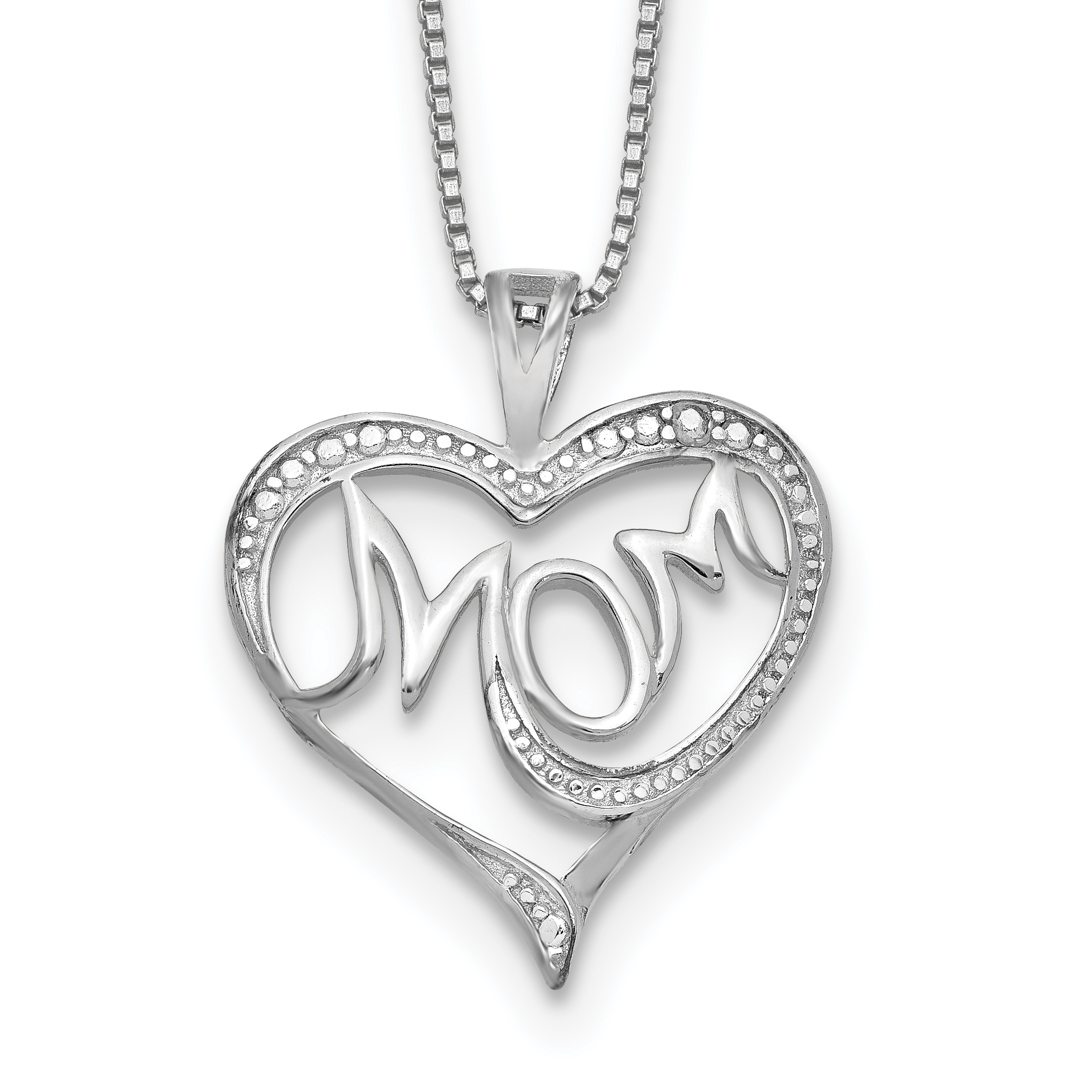 Sterling Silver Rhodium-plated Diam. Mom Necklace (QG2674-16)